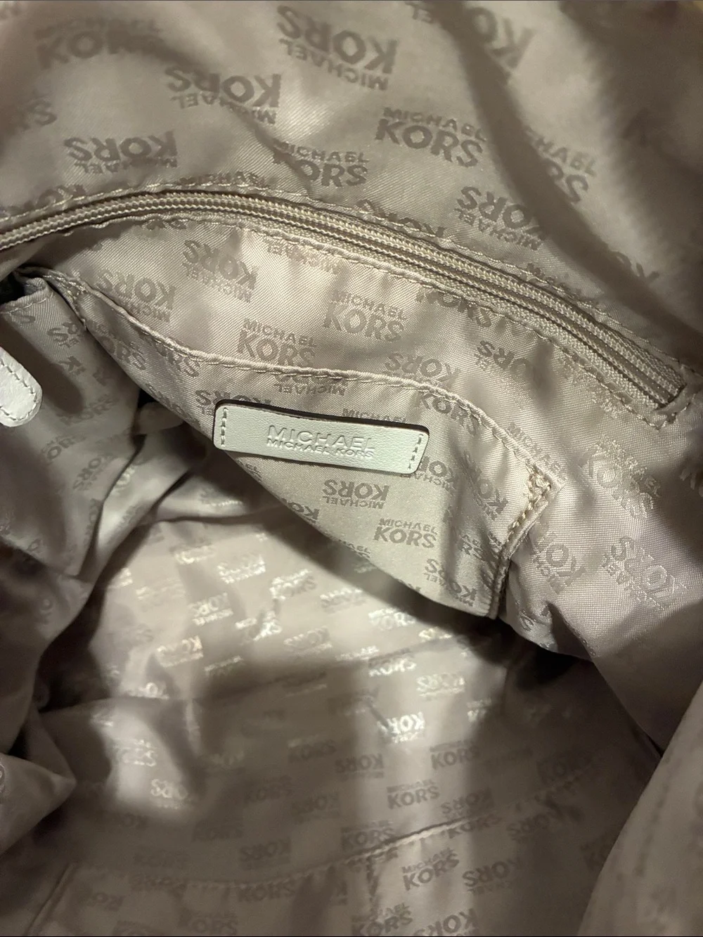 Michael Kors Vanilla Leather Shoulder Hobo with Front Pocket